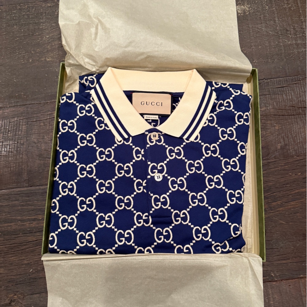 Gucci Navy and Cream Logo Polo
